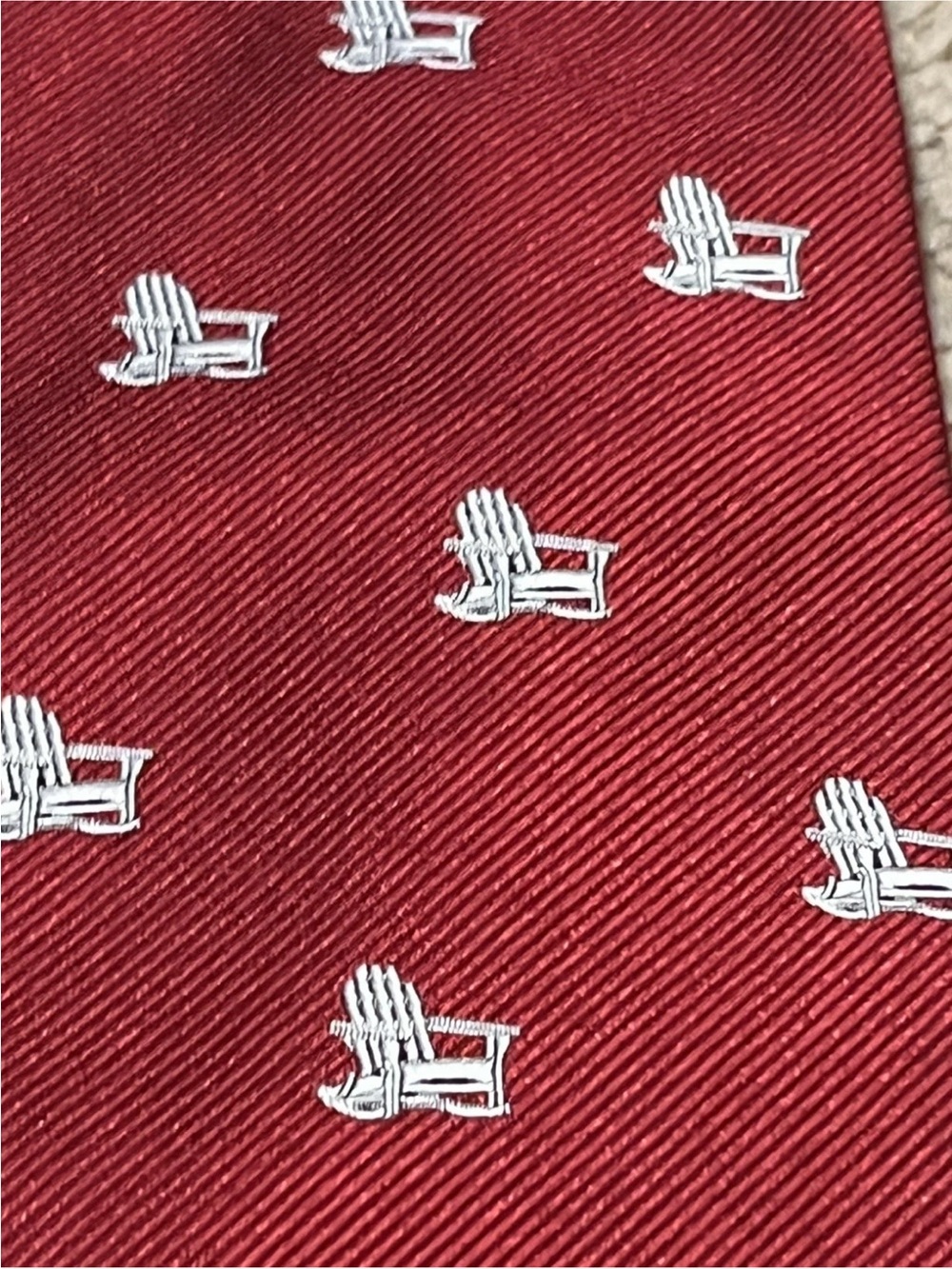 Brooks Brothers Silk Tie FUN TIE  ADIRONDACK chair red tie - Italy silk tie